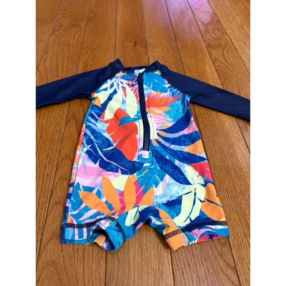 Old Navy Baby 3-6M Tropical Palm Leaf Long Sleeve Rash Guard One Piece Swimsuit